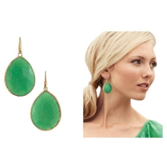 Stella & Dot Jade Serenity Drop Earrings Gold - Picture 4 of 5